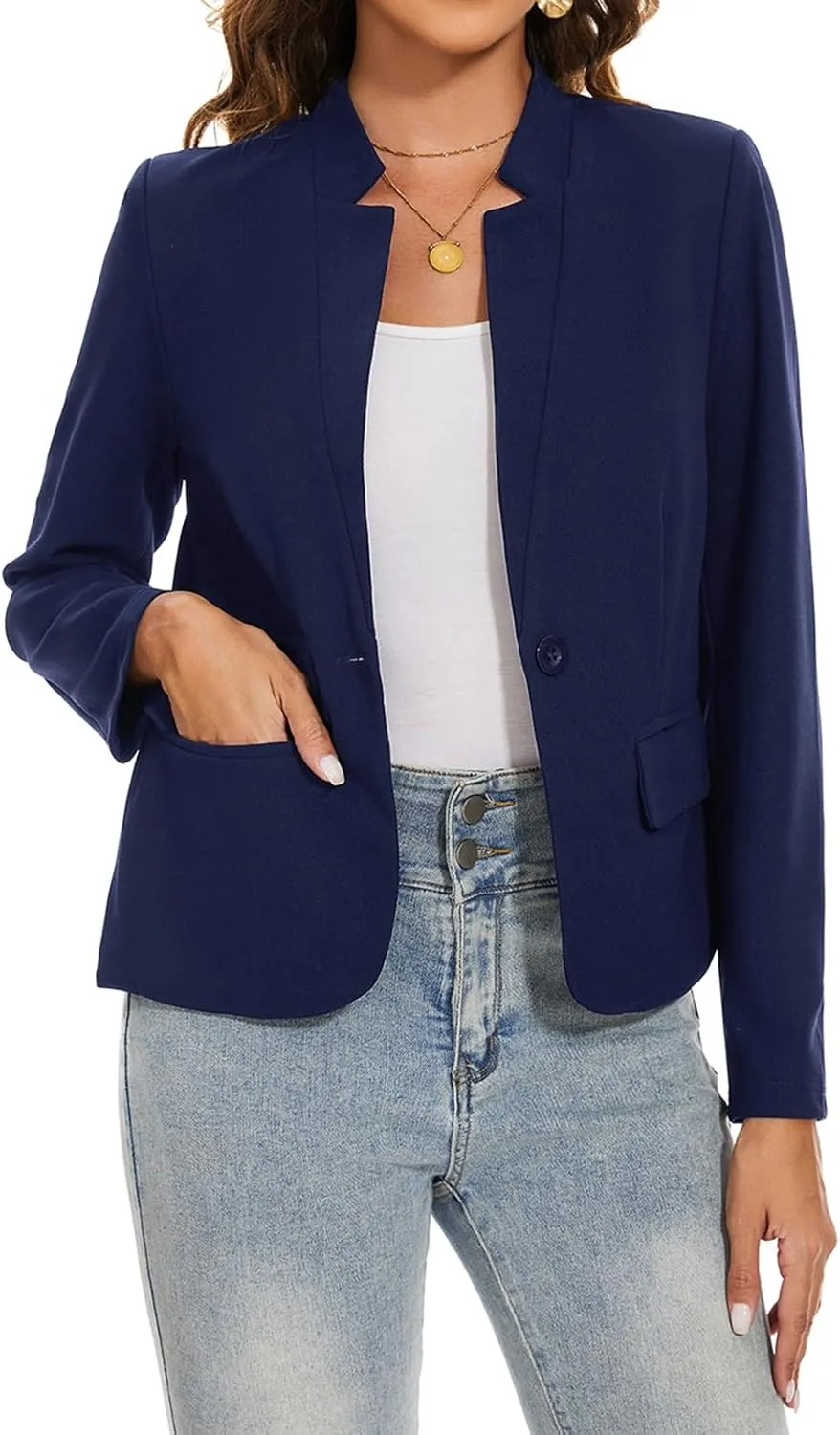 Blazers for Women Long Sleeve Notch Collar Blazer Button Front Casual Work Office Suit Jackets with Pockets