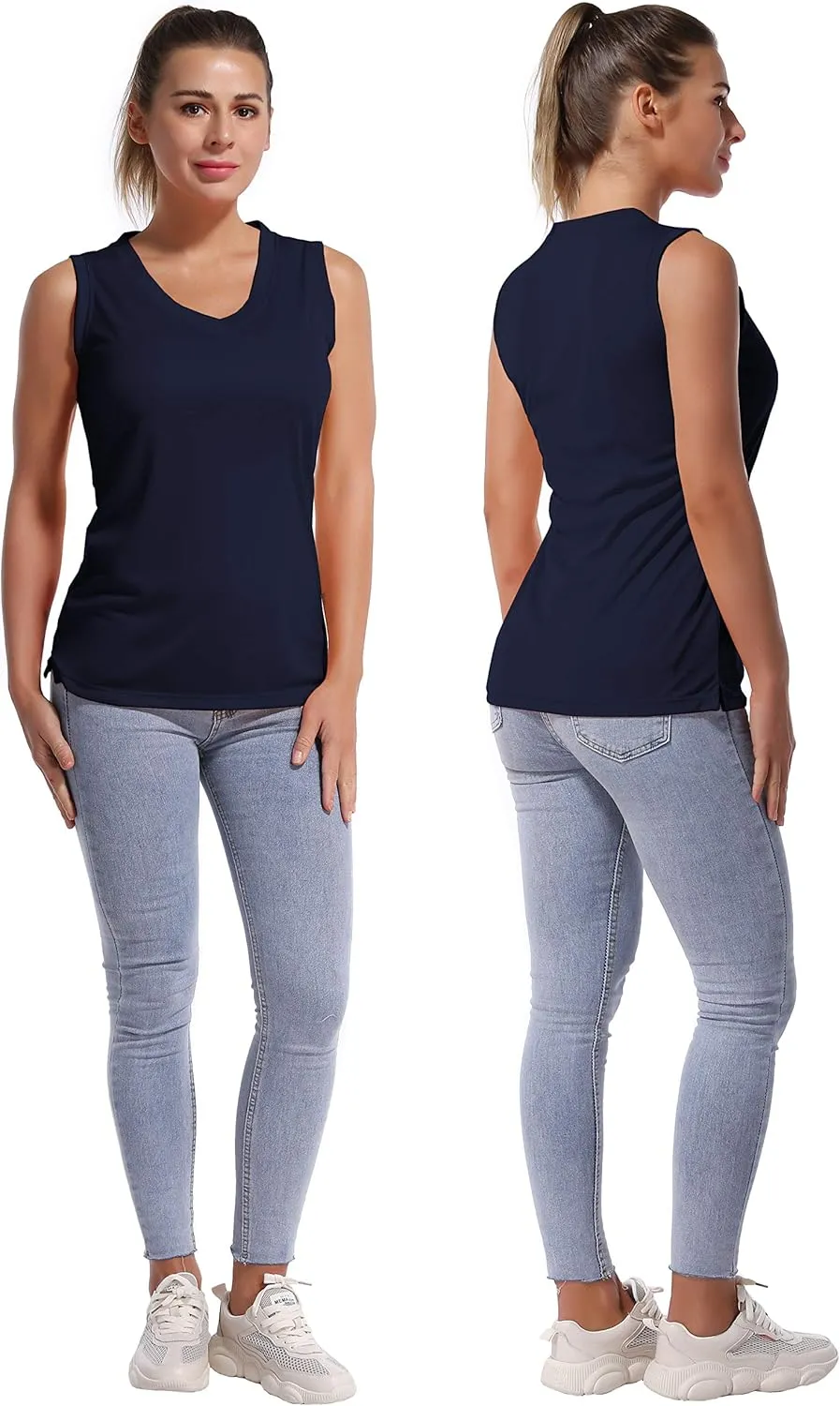 BUBBLELIME Women's Short/Sleeveless Sleeve UPF 50  V Neck Athletic T-Shirt Tank Tops Workout Quick Dry Tops