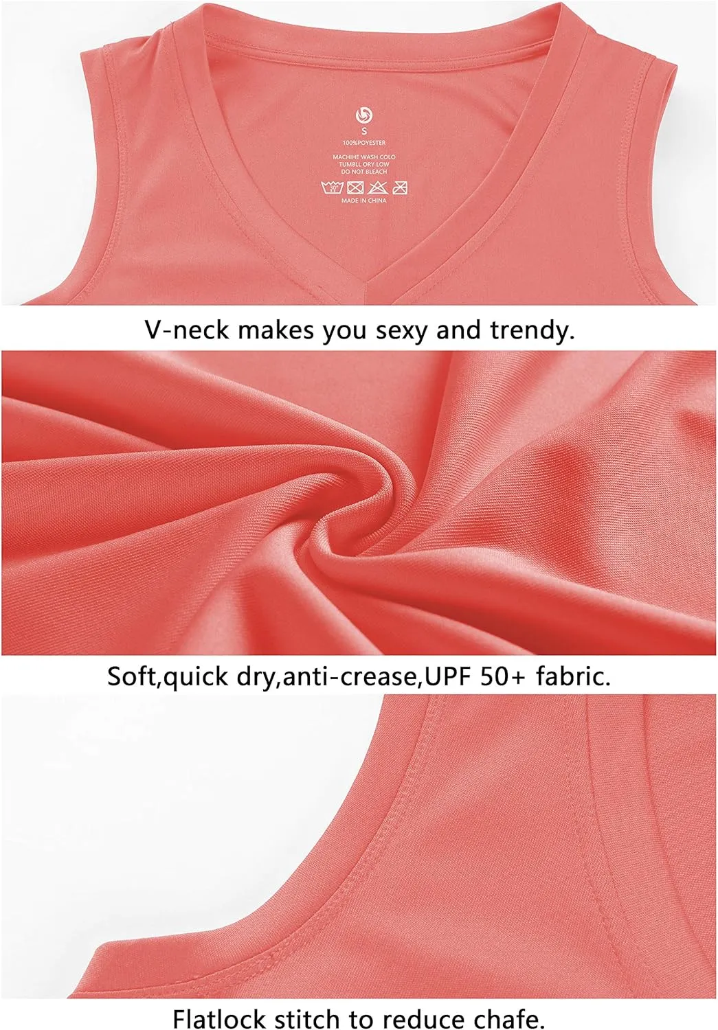 BUBBLELIME Women's Short/Sleeveless Sleeve UPF 50  V Neck Athletic T-Shirt Tank Tops Workout Quick Dry Tops