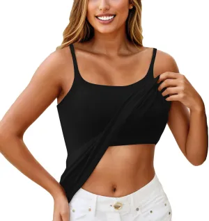 Camisole Tops for Women Built in Bra Summer Adjustable Spaghetti Strap Cami Tank Longline Sports Undershirts