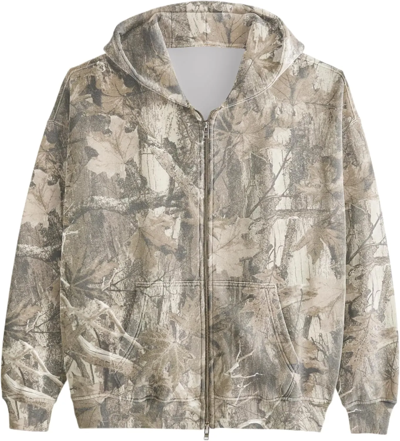 Camo Zip Up Hoodie for Women Men Oversized Maple Leaf Print Fleece Jacket Camouflage Long Sleeve Hooded Sweatshirt