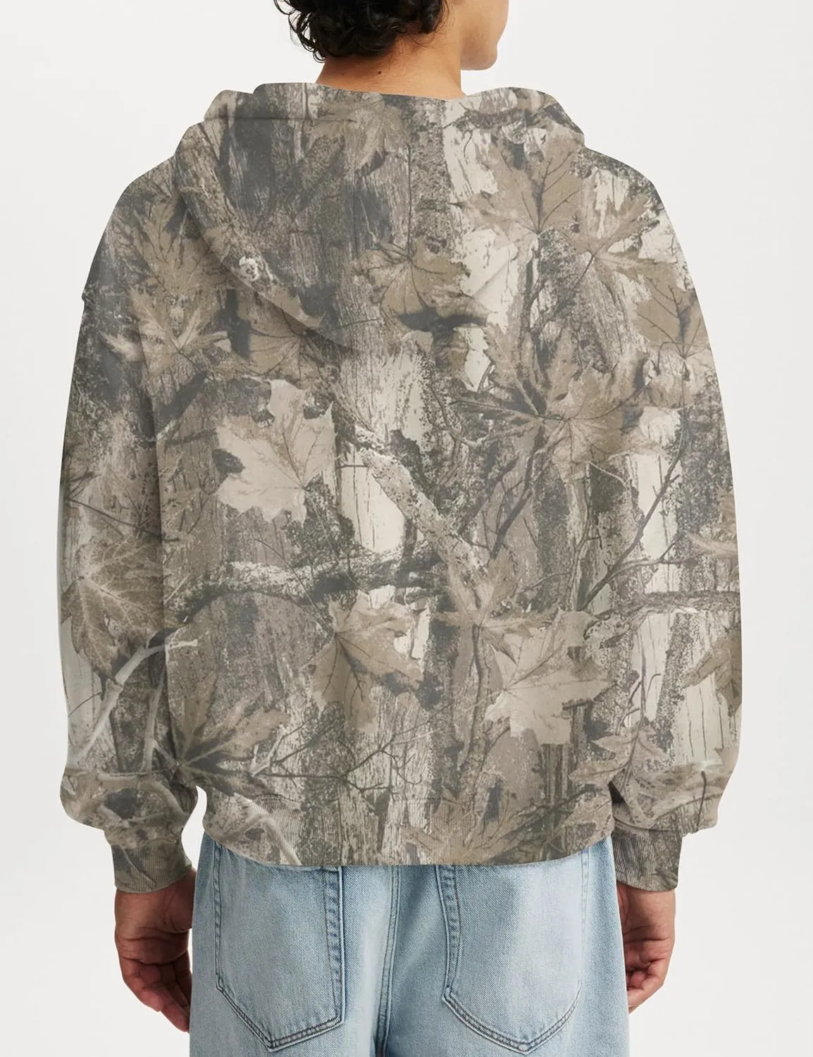 Camo Zip Up Hoodie for Women Men Oversized Maple Leaf Print Fleece Jacket Camouflage Long Sleeve Hooded Sweatshirt