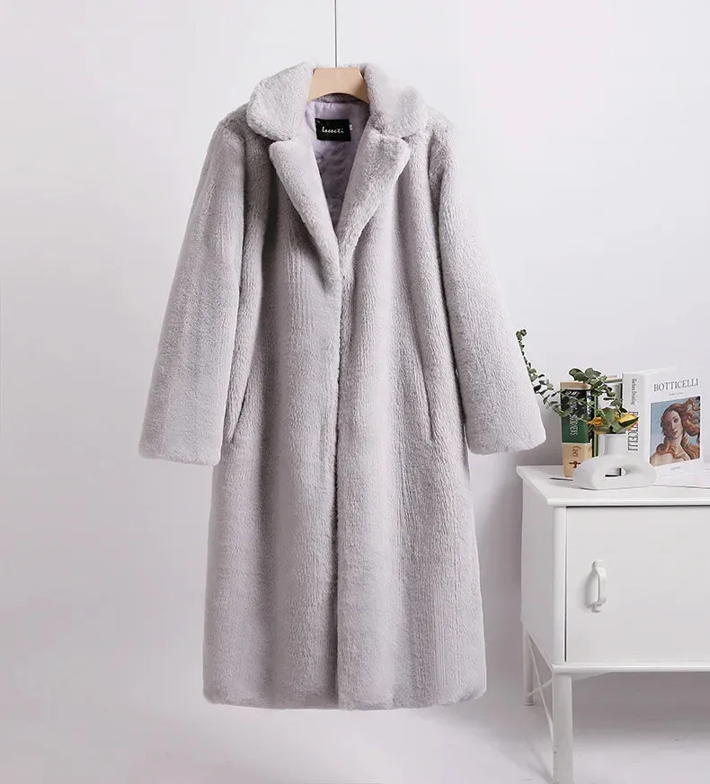 Celia Faux Fur Long Coat-Luxe Winter & Occasion Outerwear