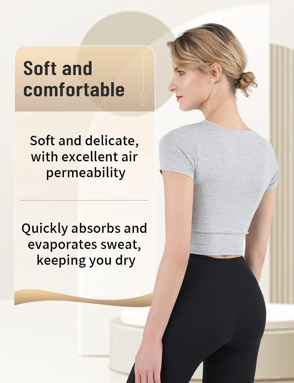 CHAMWEY Womens Workout T-Shirt Cropped Tops Crewneck Moisture Wicking Quick Dry Slim fit