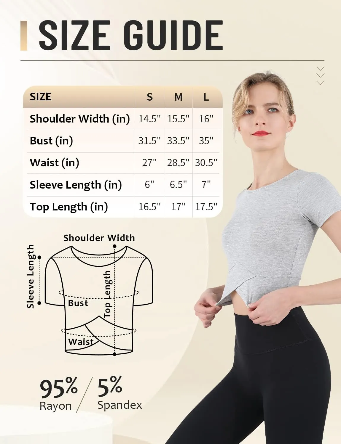 CHAMWEY Womens Workout T-Shirt Cropped Tops Crewneck Moisture Wicking Quick Dry Slim fit