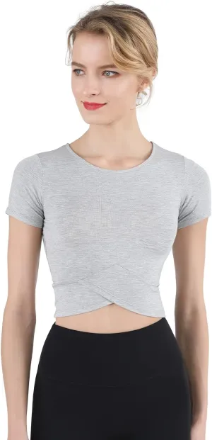 CHAMWEY Womens Workout T-Shirt Cropped Tops Crewneck Moisture Wicking Quick Dry Slim fit