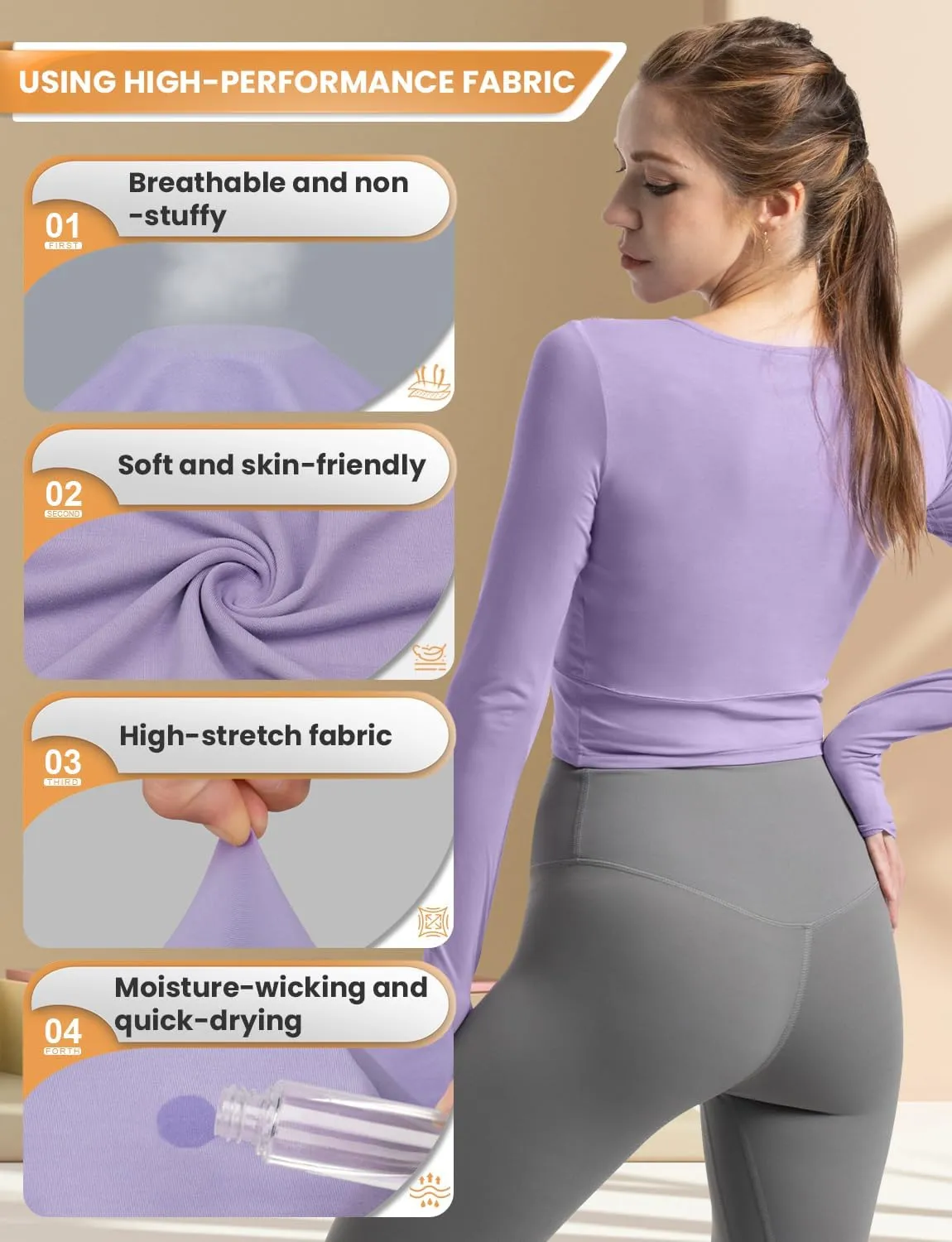 CHAMWEY Womens Workout T-Shirt Cropped Tops Crewneck Moisture Wicking Quick Dry Slim fit