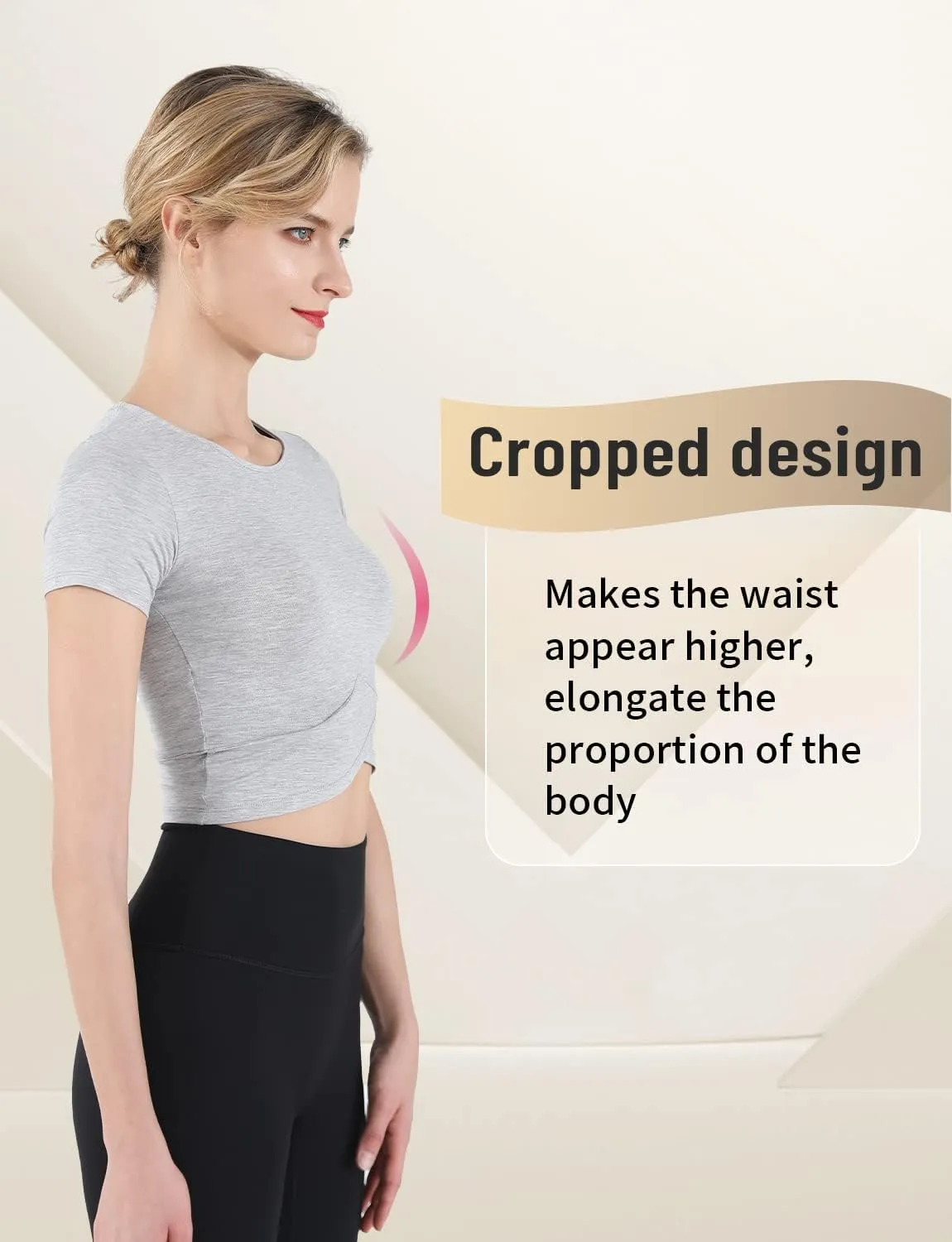 CHAMWEY Womens Workout T-Shirt Cropped Tops Crewneck Moisture Wicking Quick Dry Slim fit