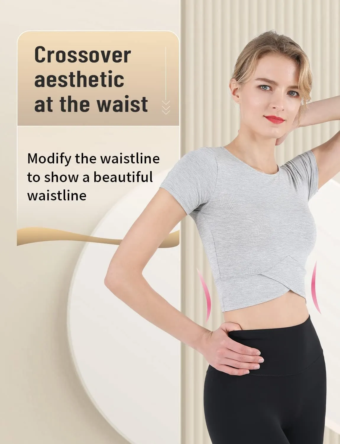 CHAMWEY Womens Workout T-Shirt Cropped Tops Crewneck Moisture Wicking Quick Dry Slim fit