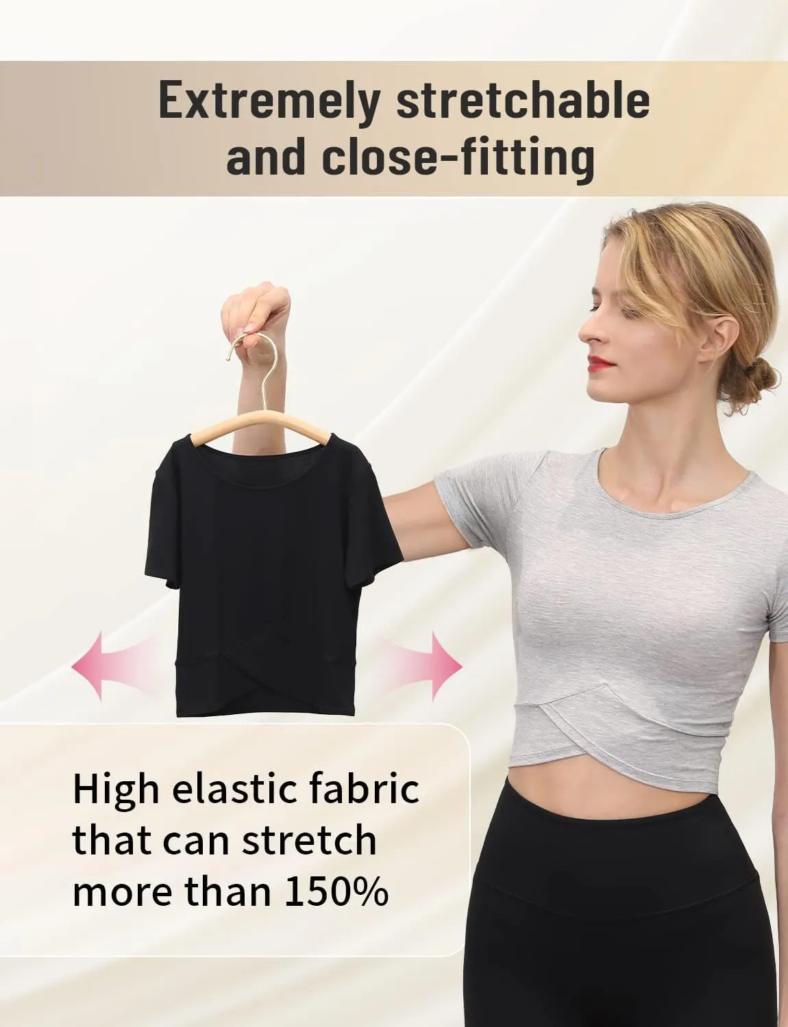CHAMWEY Womens Workout T-Shirt Cropped Tops Crewneck Moisture Wicking Quick Dry Slim fit
