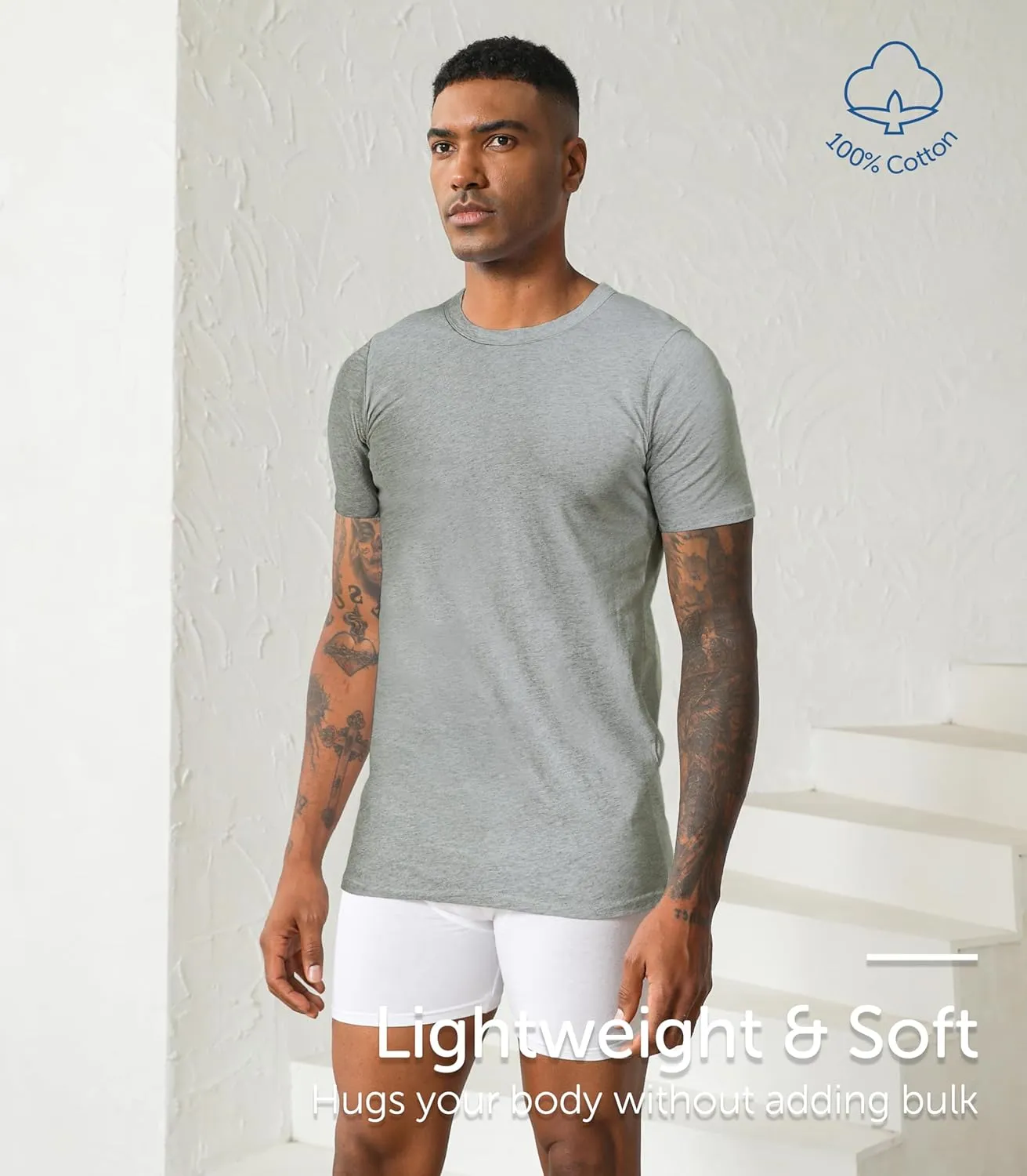 Comfneat Men's 6-Pack Pure Cotton Undershirts Comfortable Crew Neck T-Shirts