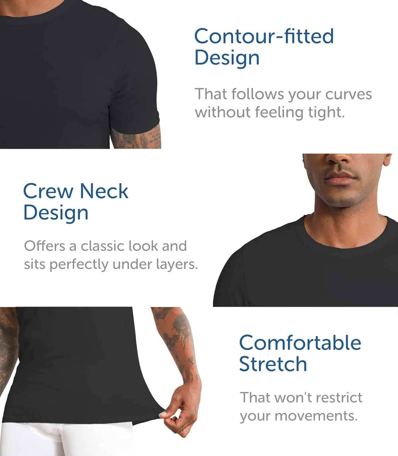 Comfneat Men's 6-Pack Pure Cotton Undershirts Comfortable Crew Neck T-Shirts