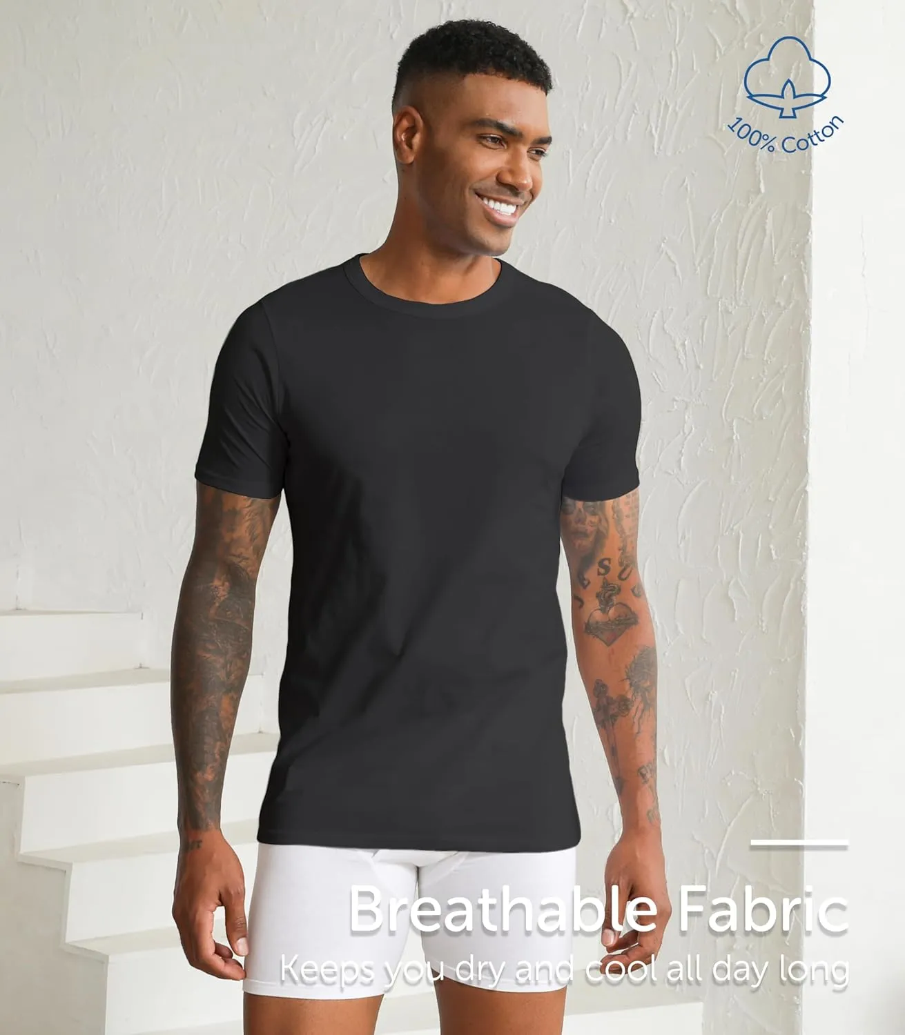 Comfneat Men's 6-Pack Pure Cotton Undershirts Comfortable Crew Neck T-Shirts