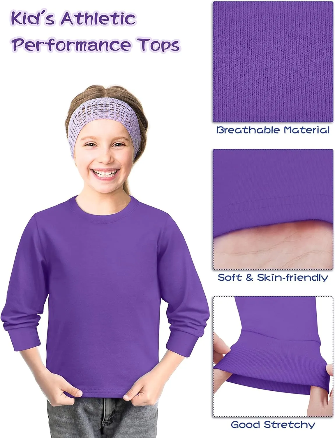 Cooraby 6 Pack Girls Boys Long Sleeve Shirt Thermal Performance Tops Stretch Color Undershirt Base Layer Cotton Top