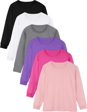 Cooraby 6 Pack Girls Boys Long Sleeve Shirt Thermal Performance Tops Stretch Color Undershirt Base Layer Cotton Top
