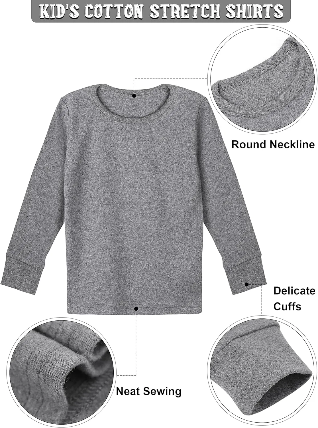 Cooraby 6 Pack Girls Boys Long Sleeve Shirt Thermal Performance Tops Stretch Color Undershirt Base Layer Cotton Top
