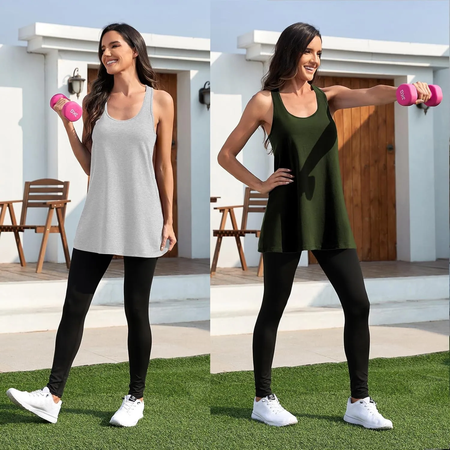 Cotton Racerback Workout Yoga Tops for Women Loose Fit Athletic Long Tanks Moisture Wicking Gym Shirts 2 Pack