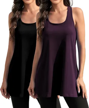 Cotton Racerback Workout Yoga Tops for Women Loose Fit Athletic Long Tanks Moisture Wicking Gym Shirts 2 Pack