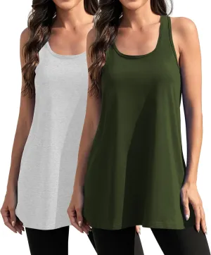 Cotton Racerback Workout Yoga Tops for Women Loose Fit Athletic Long Tanks Moisture Wicking Gym Shirts 2 Pack