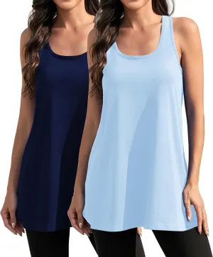 Cotton Racerback Workout Yoga Tops for Women Loose Fit Athletic Long Tanks Moisture Wicking Gym Shirts 2 Pack