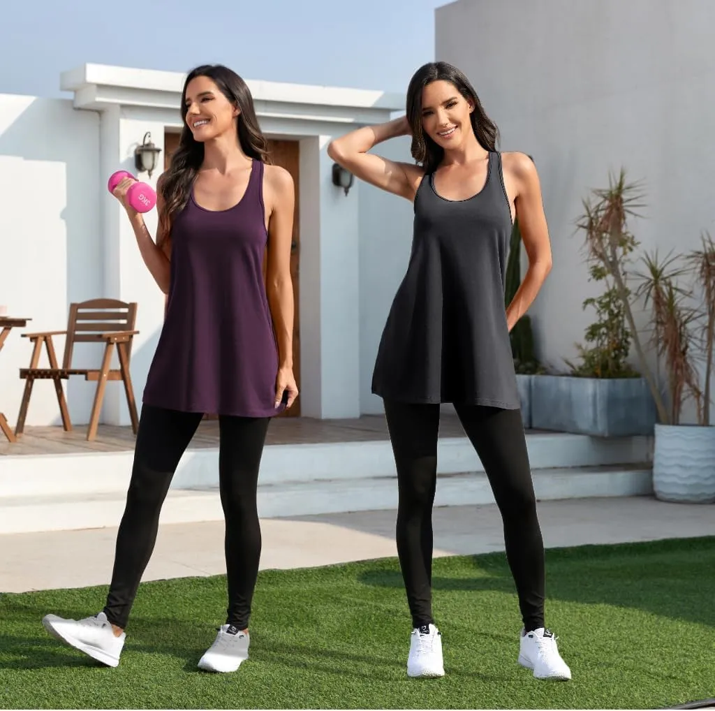Cotton Racerback Workout Yoga Tops for Women Loose Fit Athletic Long Tanks Moisture Wicking Gym Shirts 2 Pack