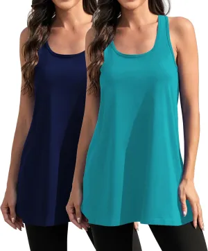 Cotton Racerback Workout Yoga Tops for Women Loose Fit Athletic Long Tanks Moisture Wicking Gym Shirts 2 Pack