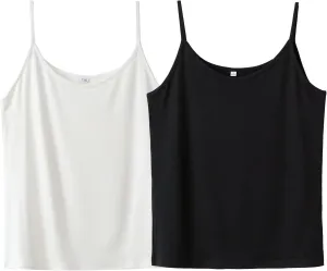 CROSSDECOR 2 Piece Women's Tank Tops Basic Undershirts Trendy Summer Outfits for Women Black&White Camisole Top