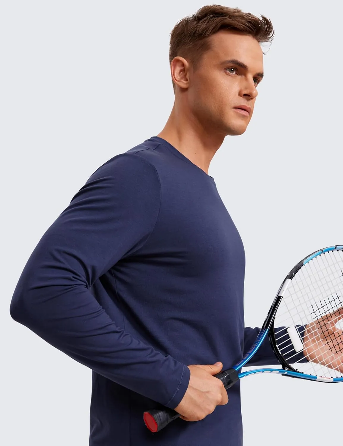 CRZ YOGA Mens Long Sleeve Basic Shirts Moisture Wicking Workout Tops Casual Crewneck Comfort T-Shirt