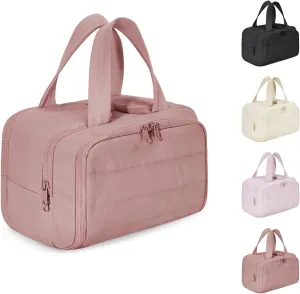 Cureaway Travel Cosmetic Bag, Large Capacity Wide-Open Travel Cosmetic Bag, 4-in-1Multi-Functional Toiletry Bag for Women, Waterproof Hanging Organizer with Divider (Pink)