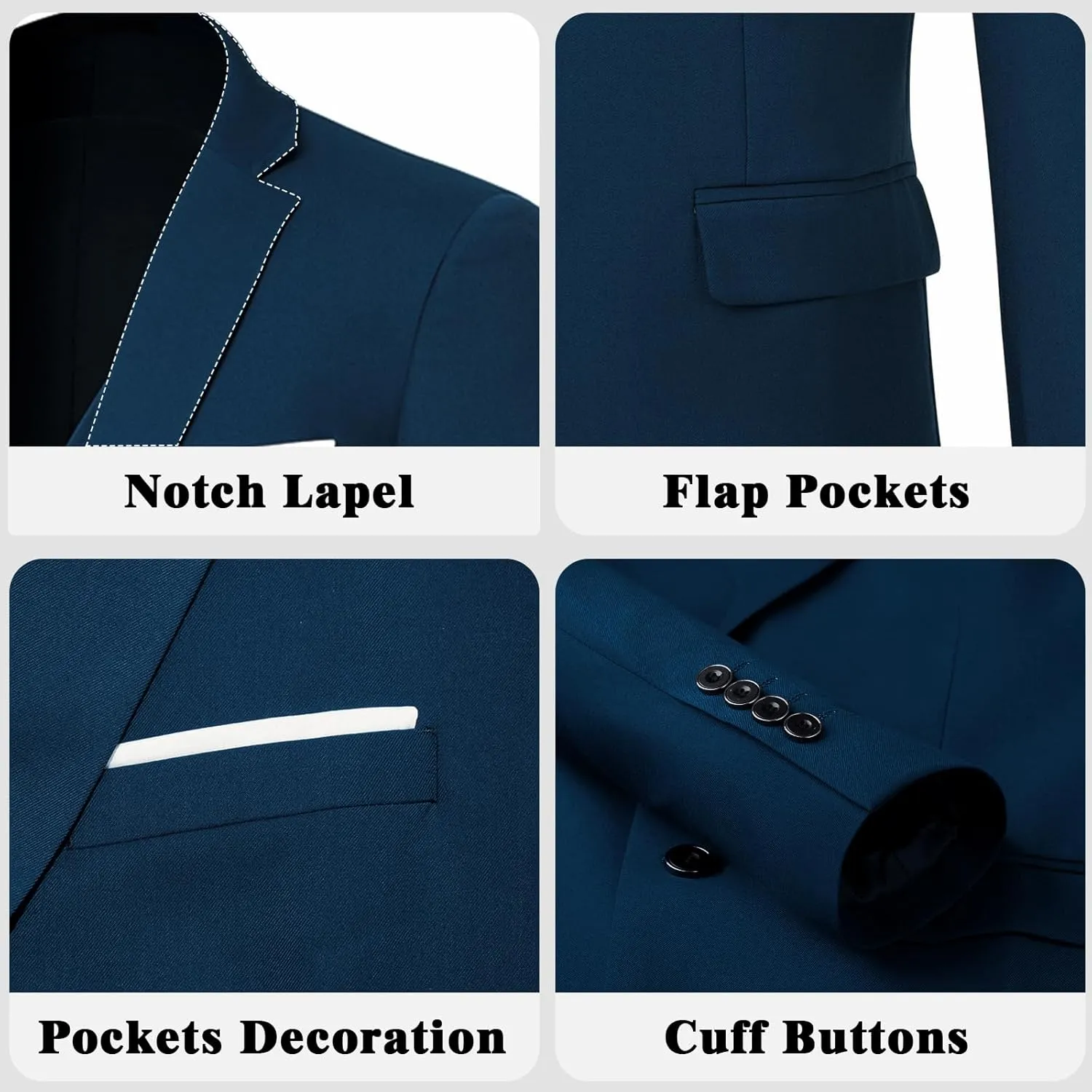 DEETRUST Men's 3 Piece Slim Fit Suit Set, 2 Button Blazer Jacket Vest Pants with Tie, Mens Suit for Party, Wedding & Business