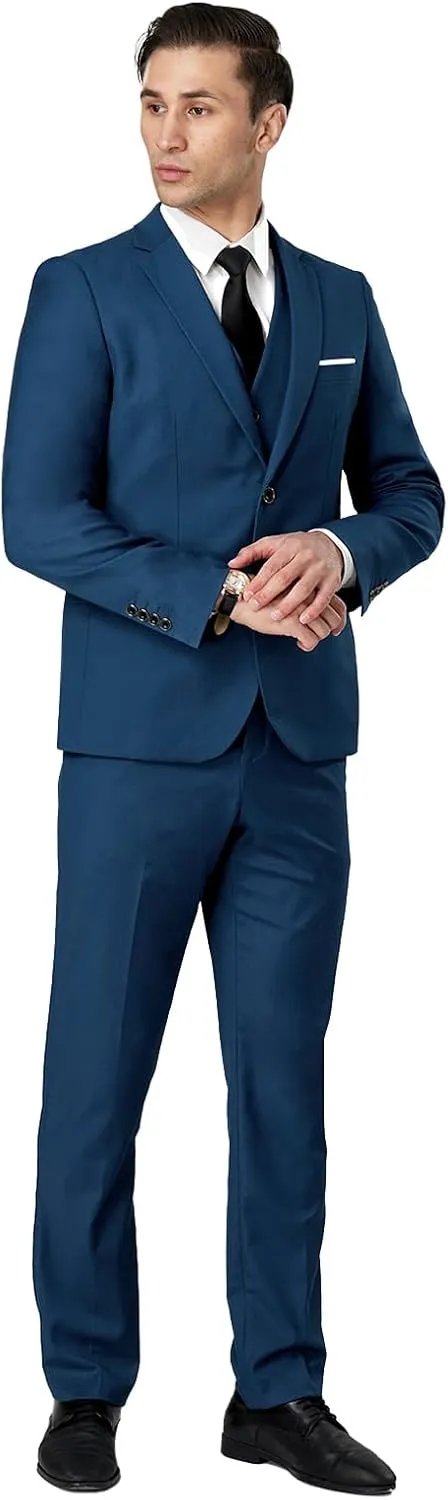 DEETRUST Men's 3 Piece Slim Fit Suit Set, 2 Button Blazer Jacket Vest Pants with Tie, Mens Suit for Party, Wedding & Business