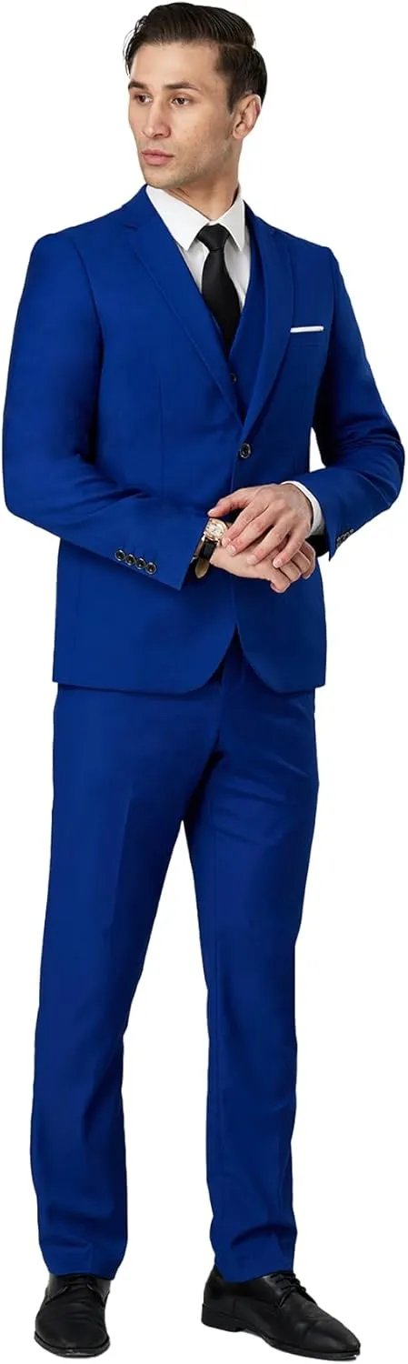 DEETRUST Men's 3 Piece Slim Fit Suit Set, 2 Button Blazer Jacket Vest Pants with Tie, Mens Suit for Party, Wedding & Business