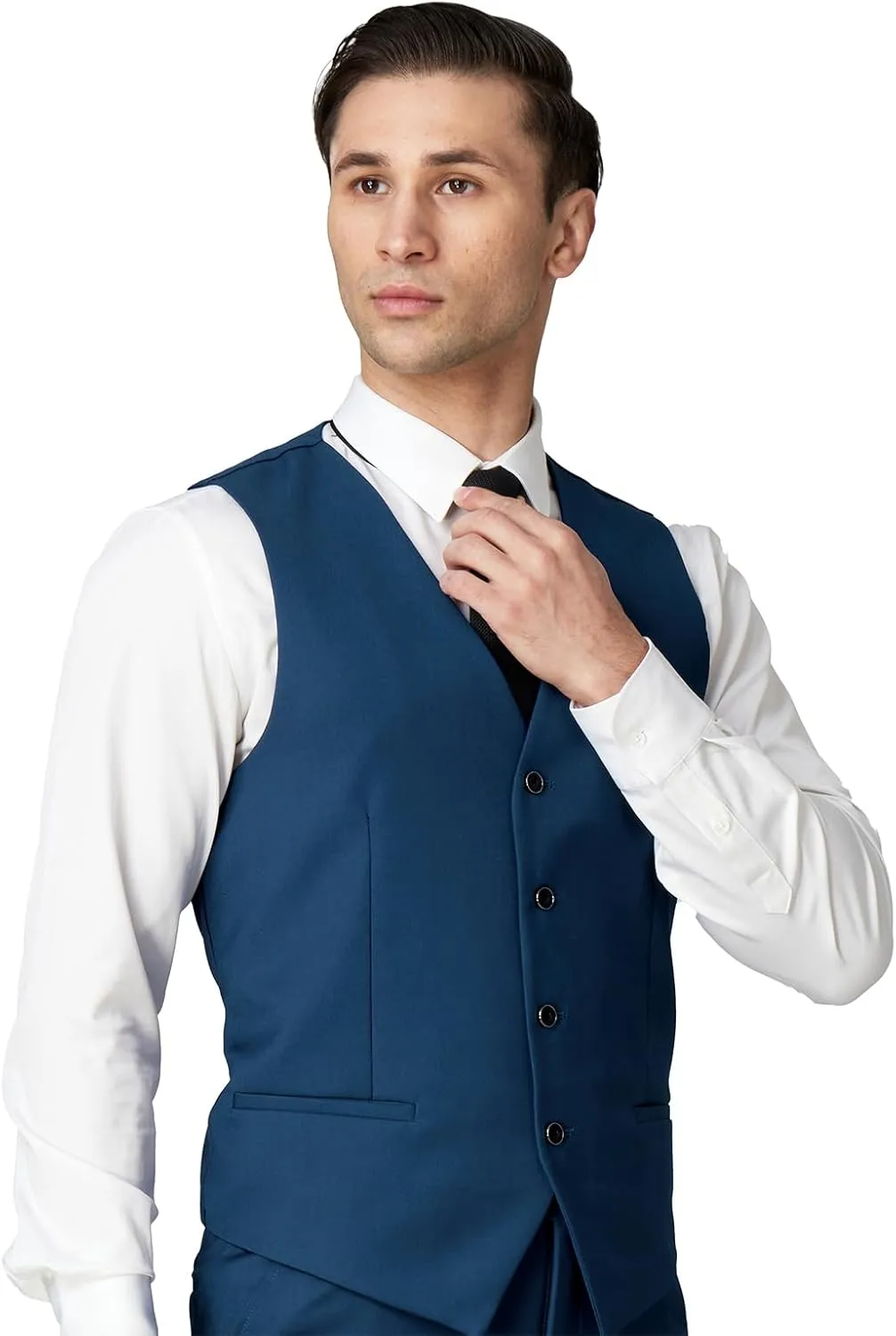 DEETRUST Men's 3 Piece Slim Fit Suit Set, 2 Button Blazer Jacket Vest Pants with Tie, Mens Suit for Party, Wedding & Business