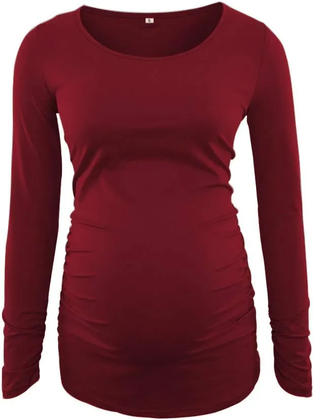 Ecavus 3Pack Women's Maternity Tunic Tops Long Sleeve Flattering Side Ruched Pregnancy Shirt