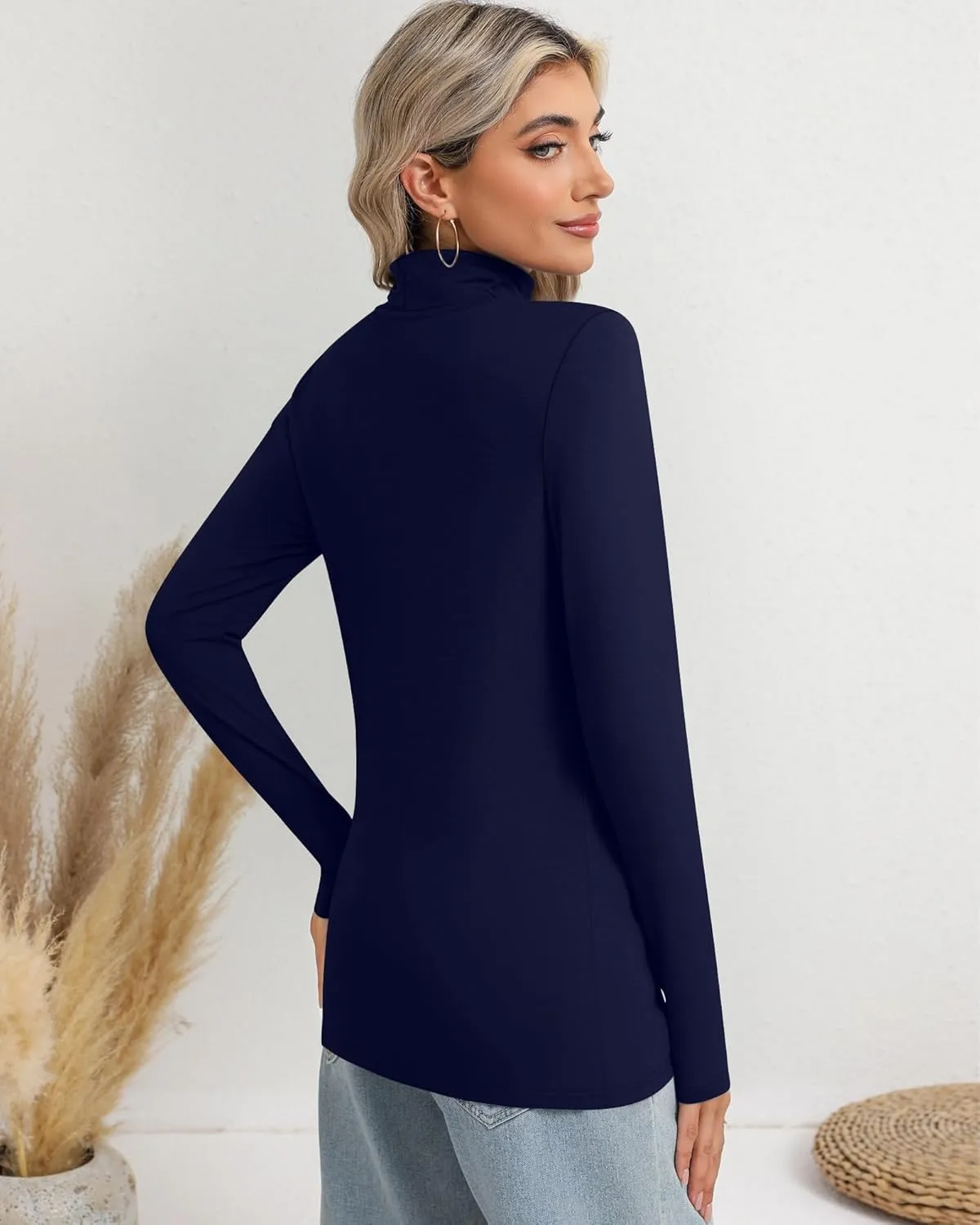 Ficerd 3 Pack Women's Turtleneck Tops, Long Sleeve Casual T-Shirts Slim Fitted Underwear Tops Thermal Base Layer Undershirts