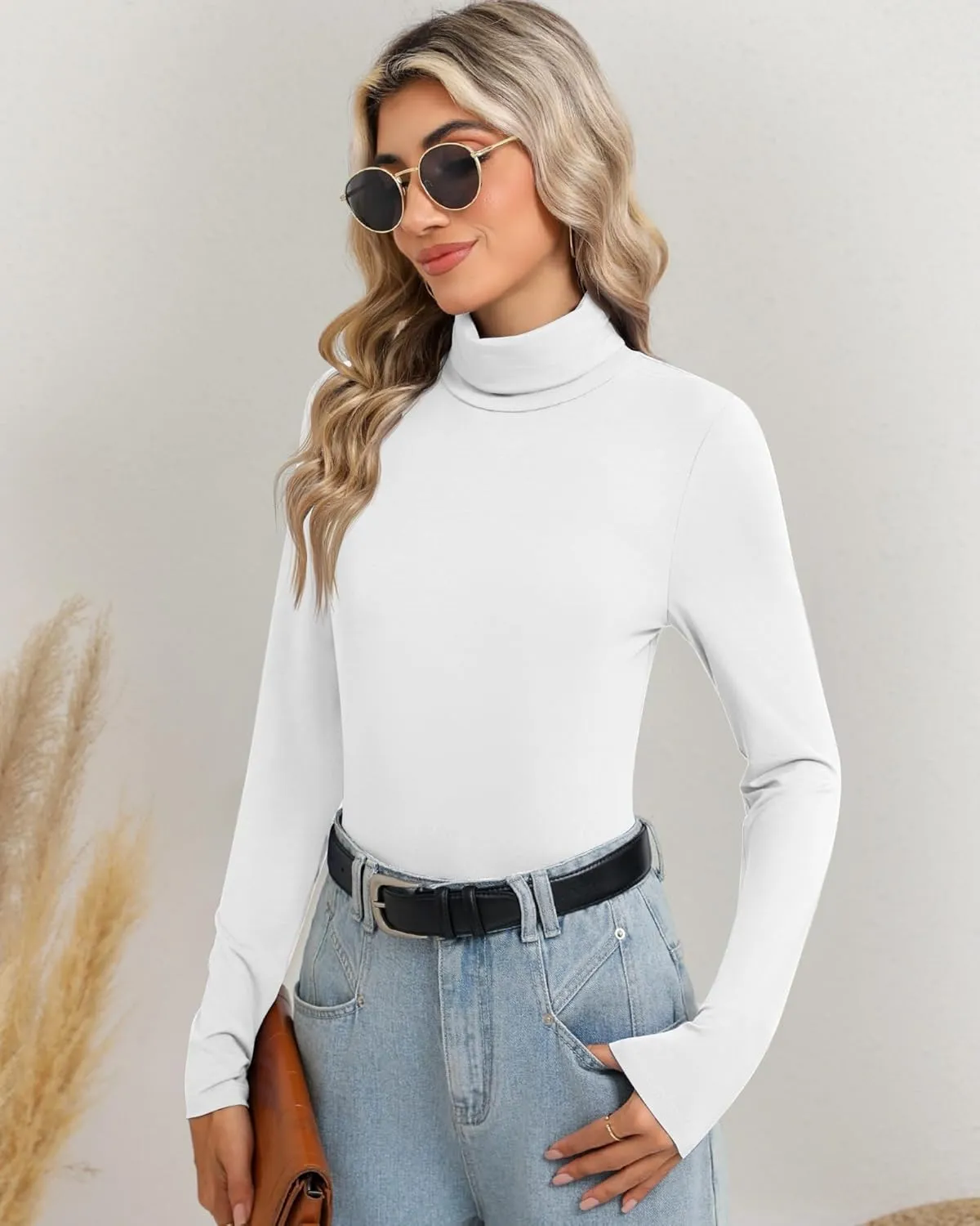 Ficerd 3 Pack Women's Turtleneck Tops, Long Sleeve Casual T-Shirts Slim Fitted Underwear Tops Thermal Base Layer Undershirts