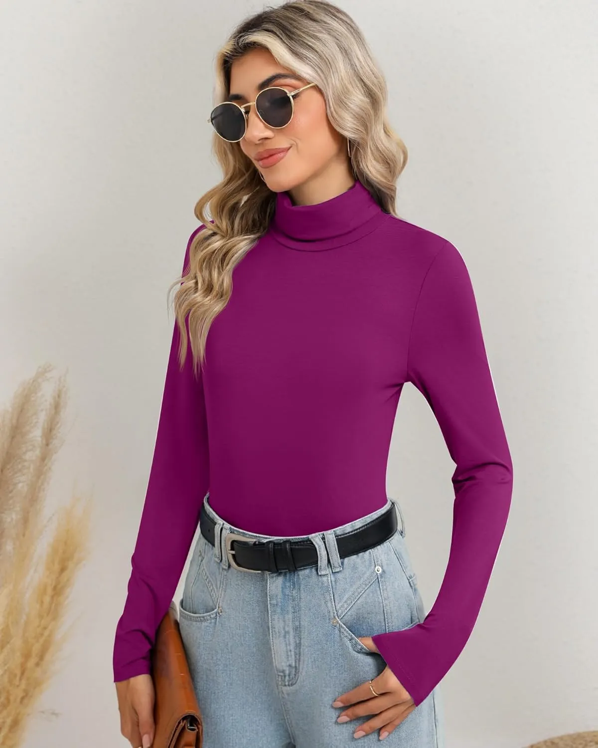 Ficerd 3 Pack Women's Turtleneck Tops, Long Sleeve Casual T-Shirts Slim Fitted Underwear Tops Thermal Base Layer Undershirts