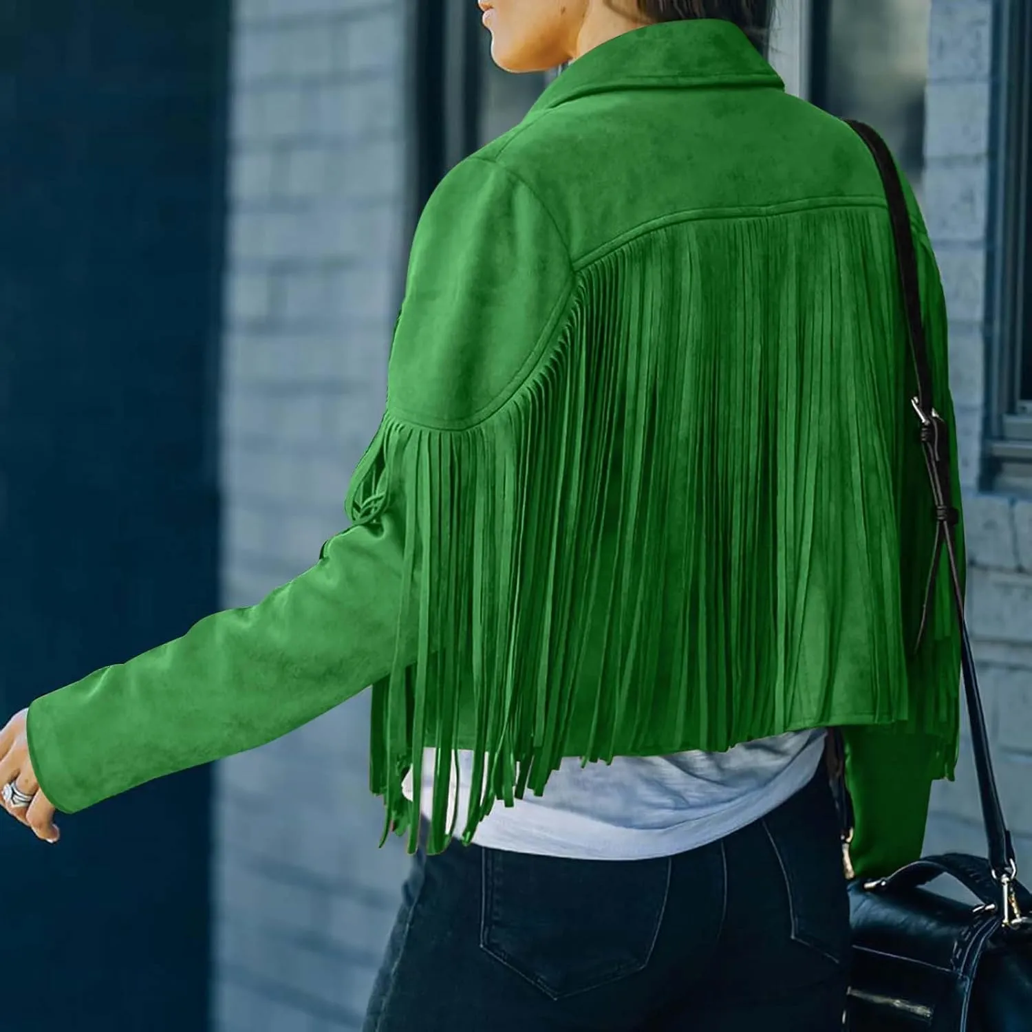 Firzero Tassels Coat Women Faux Suede Jacket Long Sleeve Fringe Jackets Motorcycle Moto Biker Short Open Front Cardigan 2024