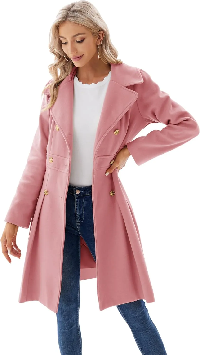 GRACE KARIN 2024 Women's Fashion Trench Coat Notch Lapel Double Breasted Thick A Line Pea Coats Jacket with Pockets(S-2XL)