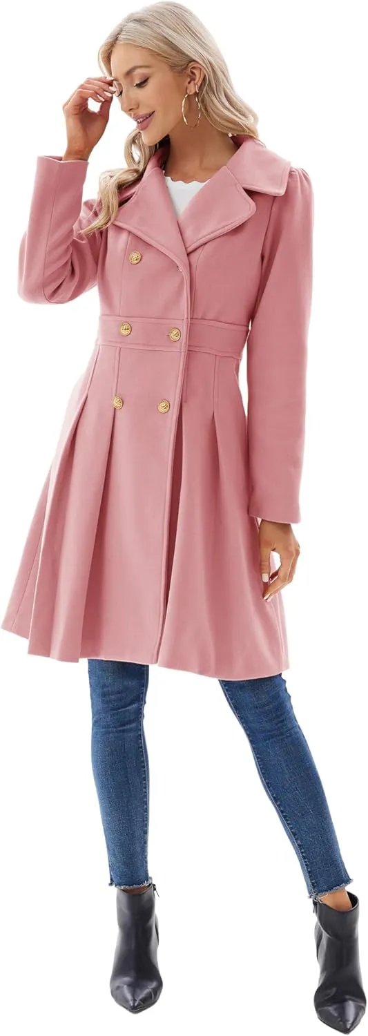 GRACE KARIN 2024 Women's Fashion Trench Coat Notch Lapel Double Breasted Thick A Line Pea Coats Jacket with Pockets(S-2XL)