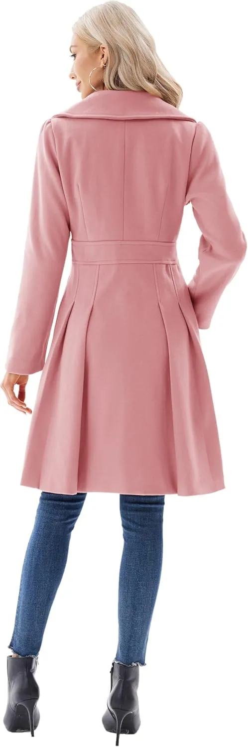 GRACE KARIN 2024 Women's Fashion Trench Coat Notch Lapel Double Breasted Thick A Line Pea Coats Jacket with Pockets(S-2XL)