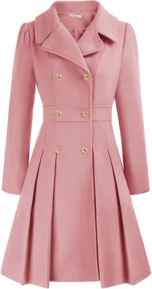 GRACE KARIN 2024 Women's Fashion Trench Coat Notch Lapel Double Breasted Thick A Line Pea Coats Jacket with Pockets(S-2XL)