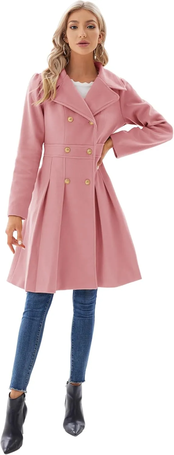 GRACE KARIN 2024 Women's Fashion Trench Coat Notch Lapel Double Breasted Thick A Line Pea Coats Jacket with Pockets(S-2XL)