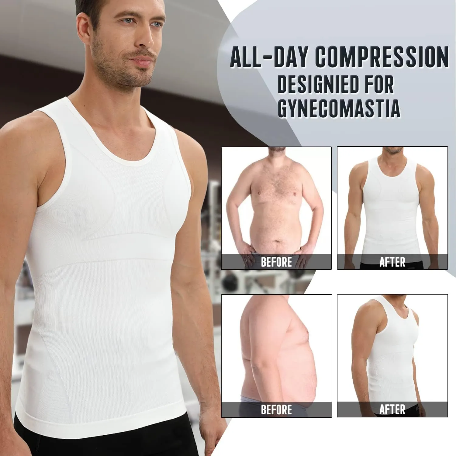 Gynecomastia Compression Shirt for Men, Slimming Tank Top Undershirts, Mens Body Shaper Vest