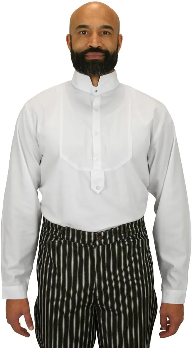 Historical Emporium Mens Stand Collar Convert. Stud/Cuff Cotton Dress Shirt, Victorian Edwardian Formal Reenactment