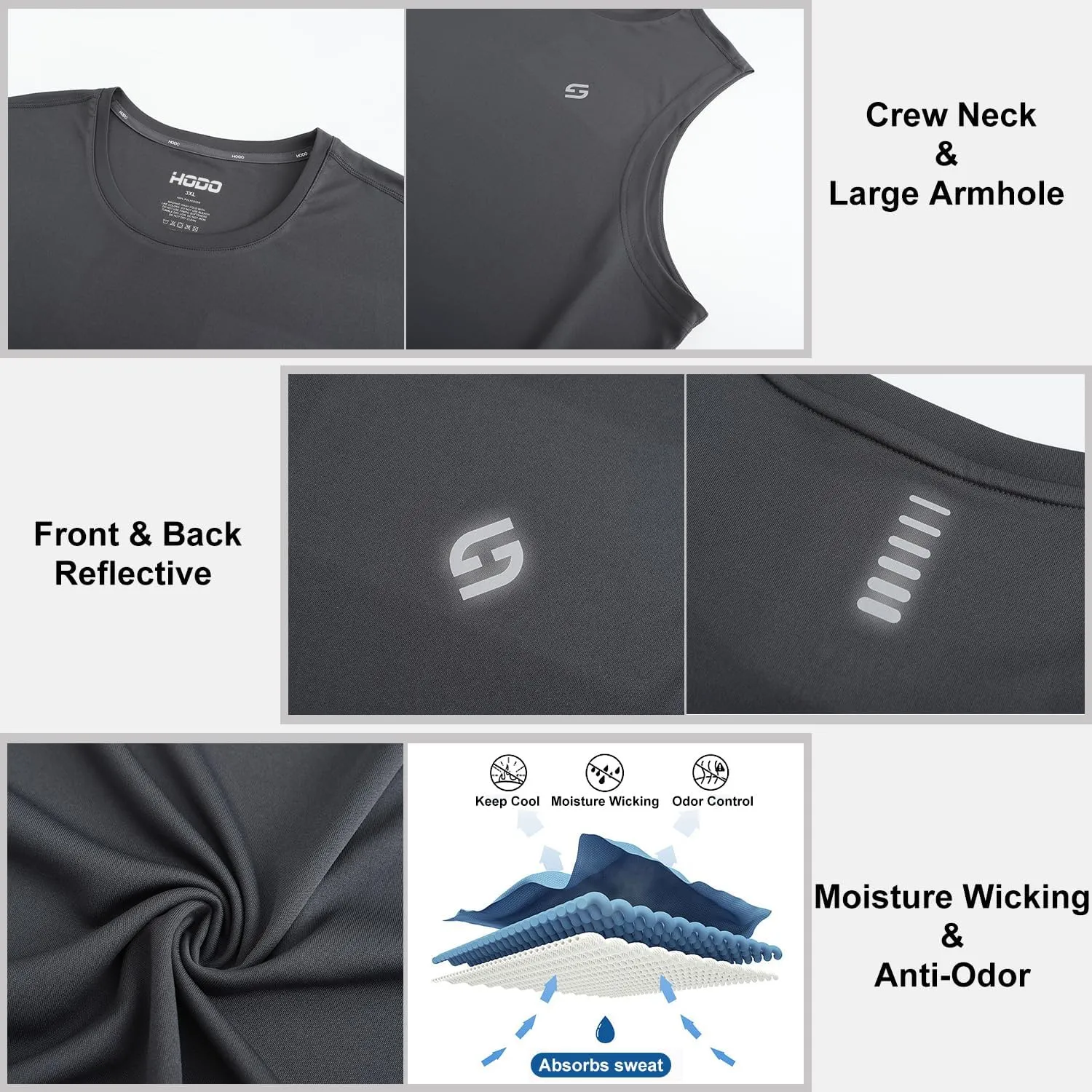 HOdo Big and Tall Mens Tank Tops Moisture Wicking Undershirt 3XL-6XL