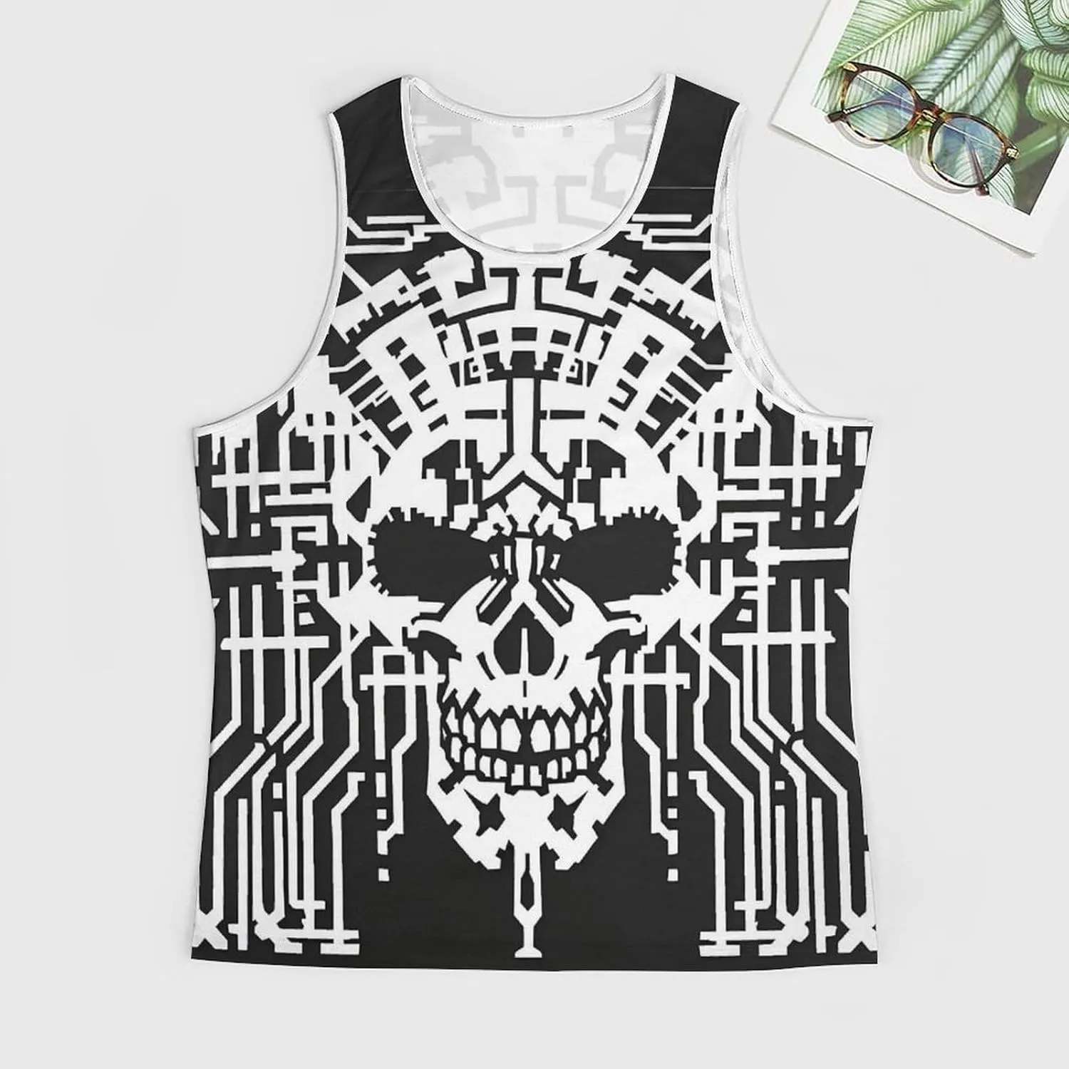 HOTYD Mens Cotton Tank Tops Skull Graphic Stringer Tops Casual Summer Cutoff T-Shirts Moisture Wicking Work Out Tops