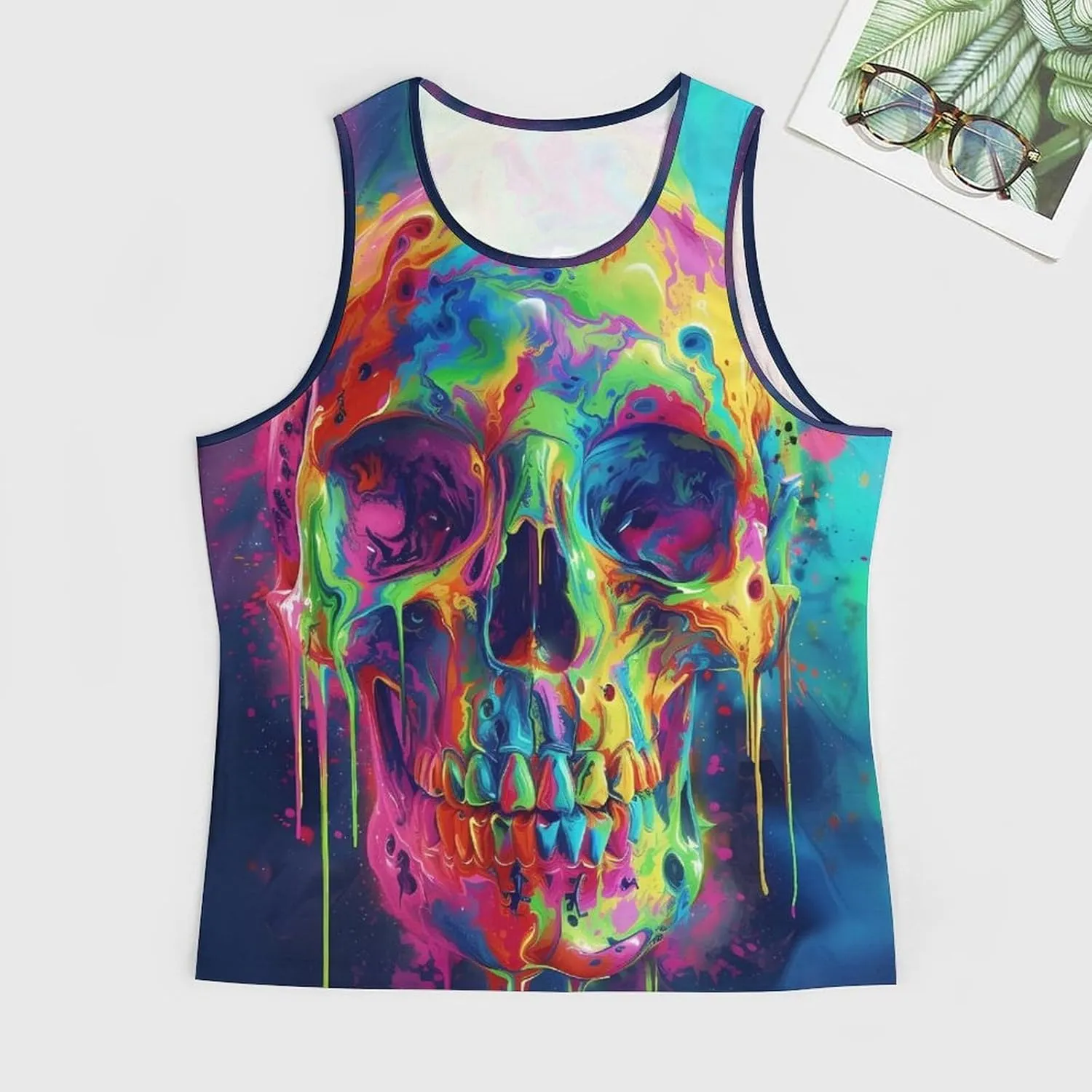 HOTYD Mens Cotton Tank Tops Skull Graphic Stringer Tops Casual Summer Cutoff T-Shirts Moisture Wicking Work Out Tops