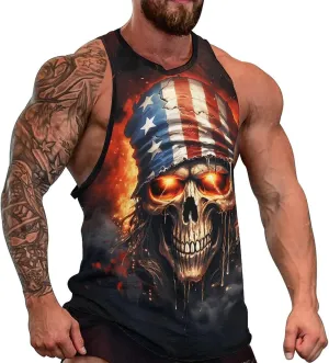HOTYD Mens Cotton Tank Tops Skull Graphic Stringer Tops Casual Summer Cutoff T-Shirts Moisture Wicking Work Out Tops