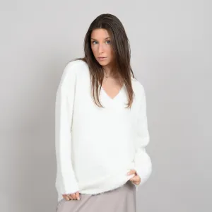 Hripsime Long Sleeve V-Neck Pull-Over | Winter White